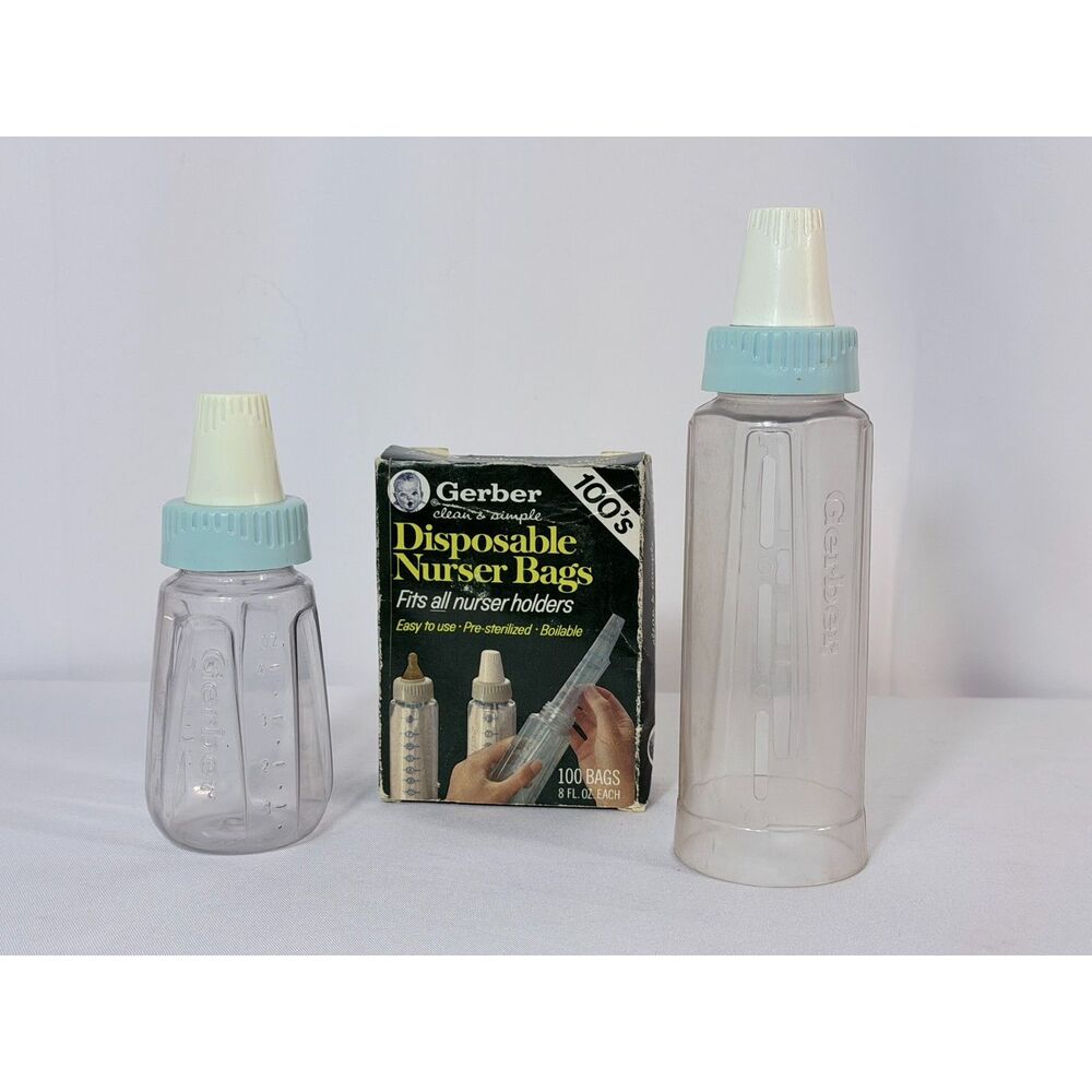 VTG NOS Gerber Disposable Nurser Bags Standard Fit Plastic Bottles Lot 2 Collar